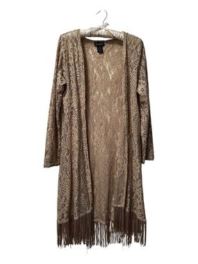 Beige Lace Fringe Duster Cardigan